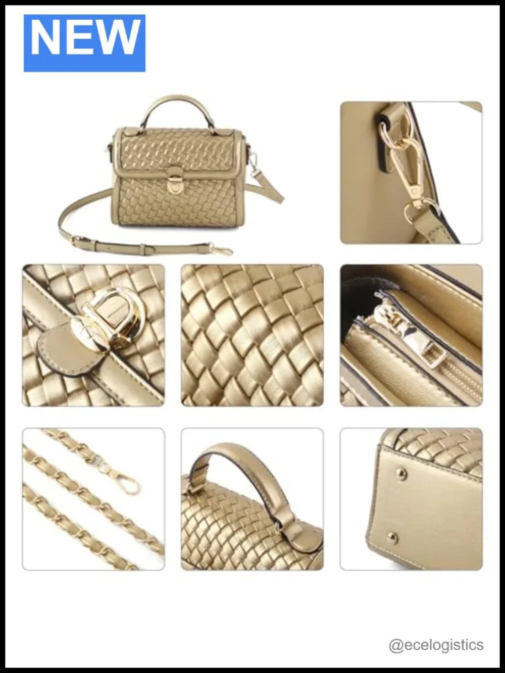 Vegan Leather Woven Satchel Crossbody Bag with Top Handle
